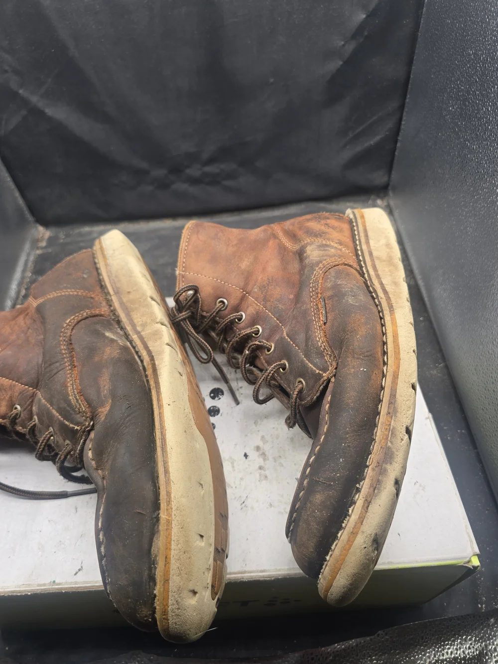 Carhartt Brown Leather Moc Toe Work Boots with Tan Lining